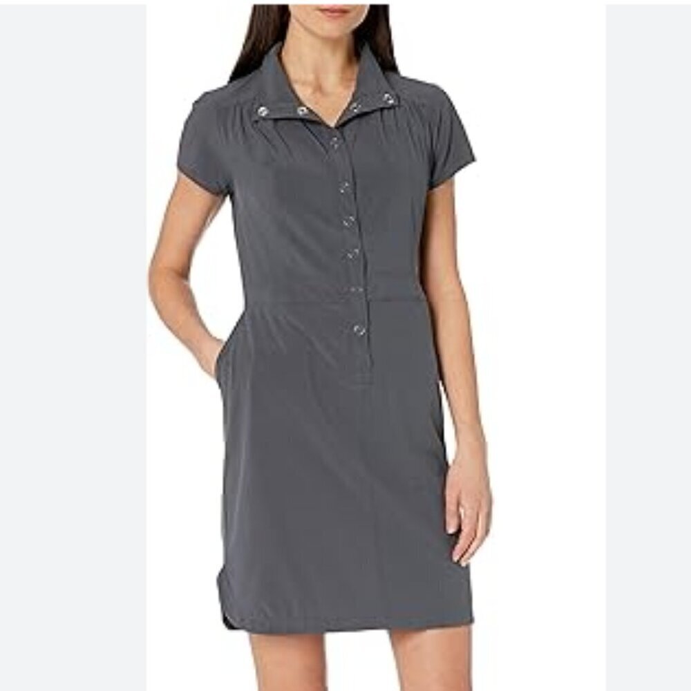 Prana Women's Shadyn Dress‎ Snap Button Shirt Activewear Shirt Dress w/ Pockets